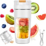 Copo de Liquidificador Portátil 600ml,Caneca de Viagem de Grande Capacidade,Liquidificador Pessoal USB com Tecnologia de Lâminas Múltiplas e Motor de Alta Potência para Shakes,Smoothies&Sucos (Branco)