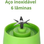 Mini Liquidificador Garrafa Portátil Mixer Juice Para Shake USB Recarregável 6 Lâminas Cup Coqueteleira Eletrica Sem Fio Frutas Whey Suco Academia Premium Marca LC Pagotti (ROXO) - Imagem 7