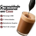 Mixer Elétrico Portátil Recarregável para Café e Bebidas, 3 Velocidades com 2 Batedores de Aço Inoxidável, Espumador de Leite, Batedeira para Ovos, USB Incluso - Imagem 5