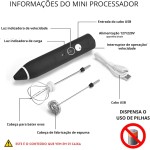 Mixer Misturador Batedor Elétrico, Portátil Sem Fio-Fuê em Aço Inox Para Espumar Bebidas,Bater Ovos, Recarregável USB - Imagem 3