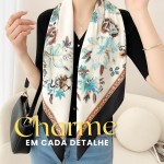Kit 2 Lenços Quadrados Cetim 90×90 cm – Estampados Sortidos, Poliester Toque Seda – Lenço Multiuso Bandana, Echarpe, Top, Cropped e Faixa Bolsa - Imagem 6