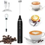 Mini Mixer Portátil Misturador de Bebidas Batedor Espumador de Leite USB Recarregável Cozinha Cafe Ovo - Preto - Premium