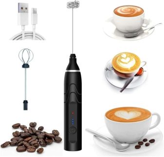 Mini Mixer Portátil Misturador de Bebidas Batedor Espumador de Leite USB Recarregável Cozinha Cafe Ovo - Preto - Premium