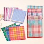 3 lenços femininos 43 x 43 cm de cor mista xadrez para mulheres conjunto clássico de bolso quadrado - Imagem 5