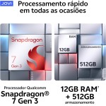 Smartphone JOVI V50 5G 512GB 12GB RAM, Câmeras ZEISS 50MP OIS. AMOLED 120Hz, Bateria 6000mAh, Carregamento Rápido 90W, Snapdragon 7 Gen3, Android 15, Vermelho Âncora - Imagem 8