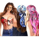 Genérico - Kit 3 Lenço Cetim Grande Estampas Sortidas - Camponesa Bandana Cabelo Cropped Echarpe Bbb Famosos - Imagem 5