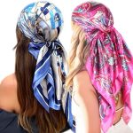 Lenço Quadrado Grande Cetim Seda Multiuso Echarpe Cropped Bandana: Kit 2 Estampados Sortido