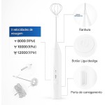 Mini Mixer Misturador Elétrico Recarregável com 3 Velocidades Prático para Ovos Shakes e Bebidas Cremosas (Branco) - Imagem 5
