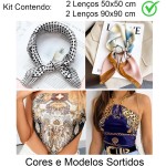 Kit 4 Lenço Cetim Estampas Sortidas 2 Grandes + 2 Pequenos: Bandana Cabelo Cropped Echarpe Bbb Famosos - Imagem 3