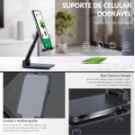 Suporte de Mesa Base Apoio para Celular Metal Universal Ajustável Articulado Retrátil Tablet Smartphone (Preto) - Imagem 4