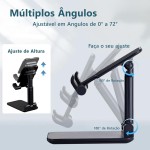 Suporte de Mesa Base Apoio para Celular Metal Universal Ajustável Articulado Retrátil Tablet Smartphone (Preto) - Imagem 7