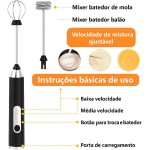 Genérico Mini Mixer Portátil Elétrico Recarregável, Misturador de Bebidas, Café, Ovos e Whey com Fuê, Cores Preto ou Branco (PRETO) - Imagem 4