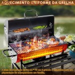 Ferramentas de Piquenique, Churrasqueira a Carvão Preta Com Grelha, Rodas e Termômetro - Churrasqueira Americana Bafo - Imagem 3