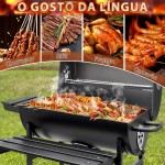 Ferramentas de Piquenique, Churrasqueira a Carvão Preta Com Grelha, Rodas e Termômetro - Churrasqueira Americana Bafo - Imagem 5