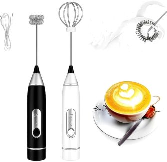 Mini Mixer Inox Portátil Elétrico USB Recarregável 2 em 1: Prepara Bebidas Cremosas, Batedor de Ovos, Misturador de Bebidas, Fuê Multiuso com 3 Velocidades Alta Performance e Durabilidade
