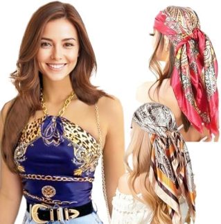 Genérico - Kit 3 Lenço Cetim Grande Estampas Sortidas - Camponesa Bandana Cabelo Cropped Echarpe Bbb Famosos