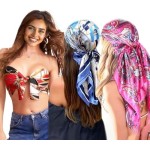 Genérico - Kit 3 Lenço Cetim Grande Estampas Sortidas - Camponesa Bandana Cabelo Cropped Echarpe Bbb Famosos - Imagem 5