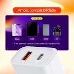 Geonav Carregador Universal Ultra Rápido Duo, 1 X USB-C Power Delivery 20W, 1 X USB Quick Charge 18W, CH20PDQC, Branco - Imagem 5