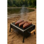 Churrasqueira Móvel Portátil, Grelha de Carvão com Base Metálica, Preta, Design Compacto para Churrasco ao Ar Livre - Imagem 3