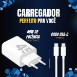 Carregador Turbo 45W Ultra Rápido Tipo C e USB Com Carregamento Rápido + Cabo Tipo C Compatível Com Todos Os Dispositivos, Android, Ios 15/16/17, Xiaomi - Todos Dispositivos Celulares - Imagem 3