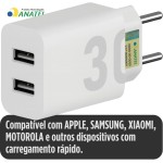 Carregador Turbo 30W Ultra Rápido Tipo C e 2 USB Com Carregamento Rápido + Cabo Tipo C Compatível Com Todos Aparelhos USB-C Acabamento Premium - Imagem 3
