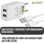 Carregador Turbo 30W Ultra Rápido Tipo C e 2 USB Com Carregamento Rápido + Cabo Tipo C Compatível Com Todos Aparelhos USB-C Acabamento Premium - Imagem 5