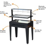 Churrasqueira Metávila Santa Maria Grill SMG760 – Grelhas Inox 304, Ajuste de Altura, Capacidade Até 10 kg, Craquelado Preto - Imagem 4