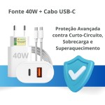 Carregador Tipo C Turbo 40W 9.1A Com Cabo USB-C Compatível com Android e IOS. Duas entradas: USB e USB-C Carga Rápida Tecnologia PD Power Duo - Premium - Imagem 6