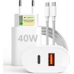 Carregador Tipo C Turbo 40W 9.1A Com Cabo USB-C Compatível com Android e IOS. Duas entradas: USB e USB-C Carga Rápida Tecnologia PD Power Duo - Premium - Imagem 7