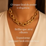 Colar Feminino Corrente de Elo Cubano Dourada – Gargantilha de Elos Grossos com Extensor Ajustável, Elegância e Poder em Cada Detalhe - Imagem 3