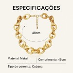Colar Feminino Corrente de Elo Cubano Dourada – Gargantilha de Elos Grossos com Extensor Ajustável, Elegância e Poder em Cada Detalhe - Imagem 4