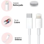 Kit Carregador Turbo Linha Premium Compativel C/Iphone, Cabo Usb-C-Lightning + Fonte Carregador 30W Ultra Rapido Compatível iPhone X Xr SE 11 12 13 14 - Imagem 3