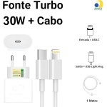 Kit Carregador Turbo Linha Premium Compativel C/Iphone, Cabo Usb-C-Lightning + Fonte Carregador 30W Ultra Rapido Compatível iPhone X Xr SE 11 12 13 14 - Imagem 5