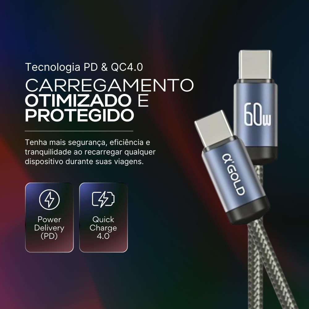 Carregador Super Turbo Veicular 60W Duas Portas, Carregamento Ultra Rápido USB 3.0, 9,1A, Entrada USB e Tipo C, Acompanha Cabo Tipo C, Produto Super Premium Para Veículos - Imagem 4