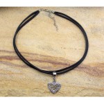 Gargantilha Dupla Cordão De Couro Feminino Coração Choker - Imagem 2