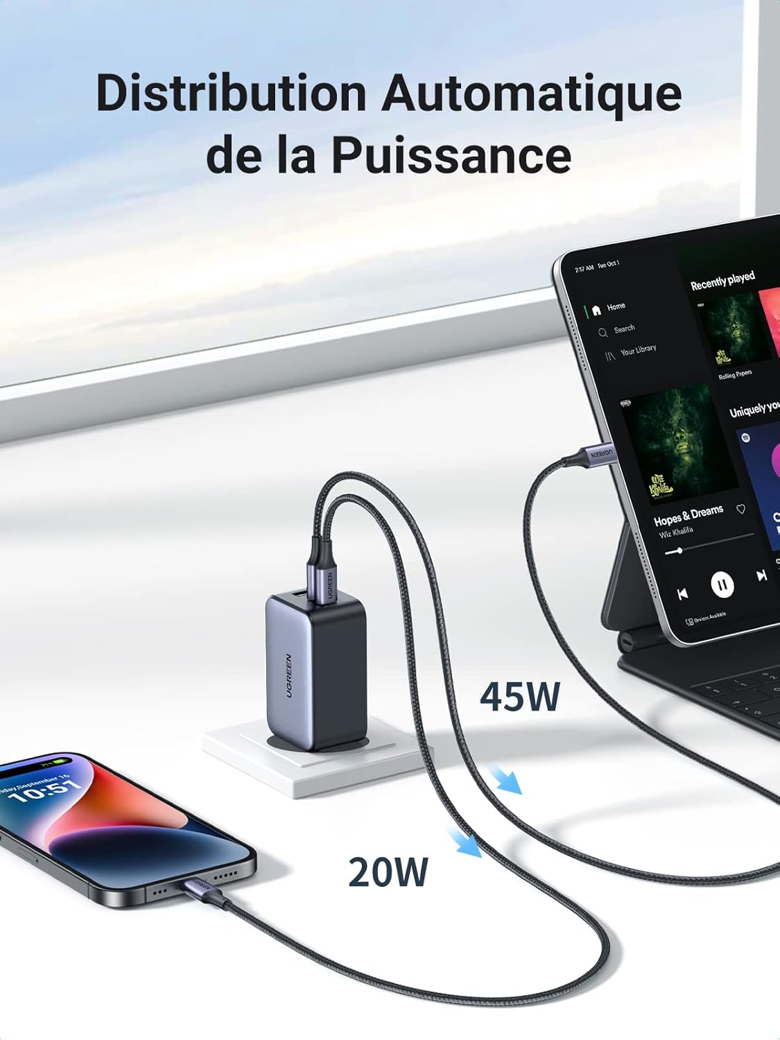 UGREEN Carregador 65W USB C - Fonte de Alimentação USB Tipo C - Carregador de 3 Portas - PD Rápido GaN - Suporta 20W USB C - Compatível com MacBook Pro/Air, iPhone 15/14/13/11 iPad, Samsung, XiaoMi - Imagem 4