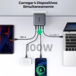 Carregador Ugreen Usb C 100W e Cabo Usb C 2 Metros Tecnologia GanX Detecção de Dispositivo Velocidade de Transferência e Sincronização de Dados 480Mbs Corrente Máxima 3A / No Brasil - Imagem 3