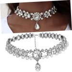 Elegante gargantilha feminina com pérolas e strass requintada, presente para formatura, aniversário e ocasiões especiais, prata - Imagem 4