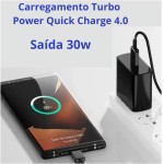 Carregador Turbo Android 30W 4.0 Entrada Tipo C Cabo USB Tipo C 1m Preto Universal Carregador de Parede PREMIUM APPARI - Imagem 4