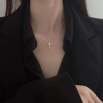 Mini colar com cruz pequena, pingente de gargantilha prata brilhante para mulheres, 16 inches + 2 inches, Ouro branco, Sem Pedra Preciosa - Imagem 3