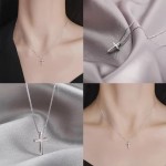 Mini colar com cruz pequena, pingente de gargantilha prata brilhante para mulheres, 16 inches + 2 inches, Ouro branco, Sem Pedra Preciosa - Imagem 4
