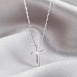 Mini colar com cruz pequena, pingente de gargantilha prata brilhante para mulheres, 16 inches + 2 inches, Ouro branco, Sem Pedra Preciosa - Imagem 5