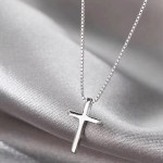 Mini colar com cruz pequena, pingente de gargantilha prata brilhante para mulheres, 16 inches + 2 inches, Ouro branco, Sem Pedra Preciosa - Imagem 6