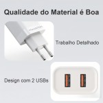 H'MASTON Carregador 2 Portas Usb 5.1A Rápido Com Cabo 1 Metro Compatível Com Celular Android iPhone Samsung (PRETO, V8) - Imagem 3