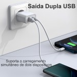 H'MASTON Carregador 2 Portas Usb 5.1A Rápido Com Cabo 1 Metro Compatível Com Celular Android iPhone Samsung (PRETO, V8) - Imagem 4