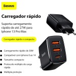 Carregador de Parede Baseus Compact Quick Charger 2U+C 30W Preto - Imagem 6