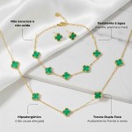 Kit Colar Choker Pulseira E Brinco Trevo Verde Gargantilha Sorte Luxo Elegante Virginia Aço Inox Dourado Inspire by Adriana - Imagem 3