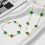 Kit Colar Choker Pulseira E Brinco Trevo Verde Gargantilha Sorte Luxo Elegante Virginia Aço Inox Dourado Inspire by Adriana - Imagem 4