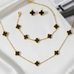 Kit Colar Choker Pulseira E Brinco Trevo Preto Gargantilha Sorte Luxo Elegante Virginia Aço Inox Dourado Inspire by Adriana - Imagem 3