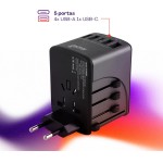 Geonav Carregador Universal com Adaptadores de Viagem, 4 Portas USB + 1 USB-C (Preto) - Imagem 4